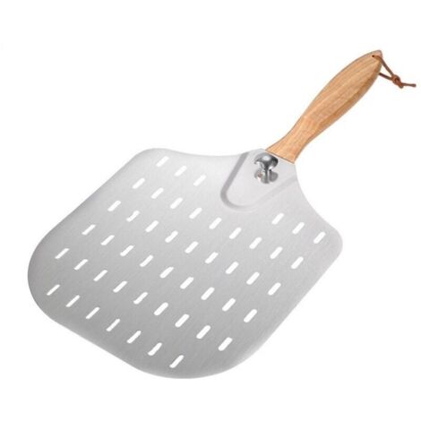 Pala per pizza forata (60,5x30,3x1,6 cm), pala per pizza in acciaio inox, pala per pizza con manico rimovibile, resistente e leggera.