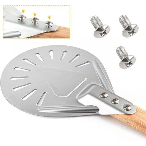 Pala per pizza, pala per pizza rotonda in alluminio perforato da 7 pollici con manico lungo in legno rimovibile per cuocere pizza e pane