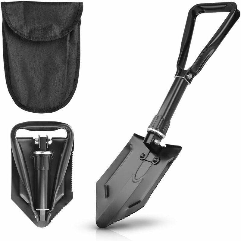 

Pala plegable - Pala plegable ligera para acampar con lado dentado para caminatas Caminar Jardinería - Acero negro
