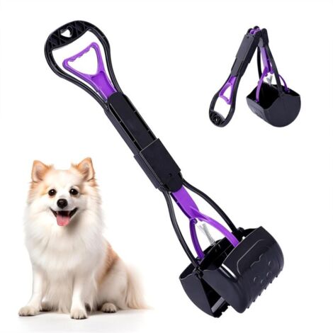 Pala portátil para excrementos de perro, plegable, con gatillo fácil de presionar, mandíbulas grandes y mango largo para pasear y jardín. Rastrillo para recoger excrementos de perro.