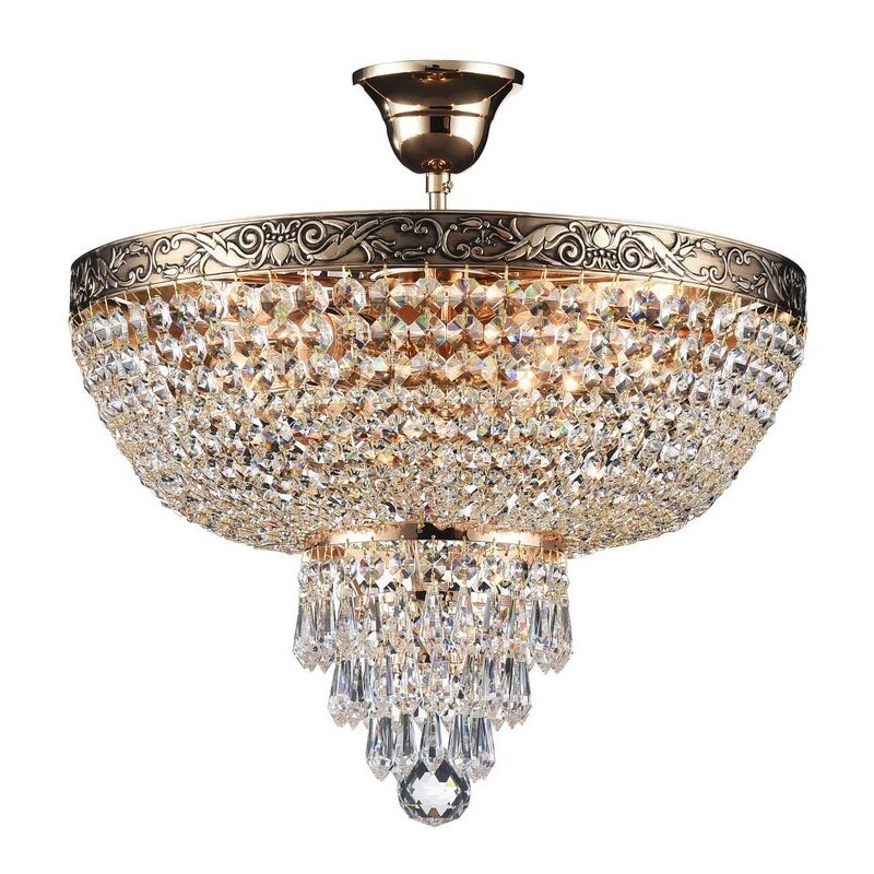 Palace Plafonnier semi-encastré doré antique et cristal, 5 lumières, E27