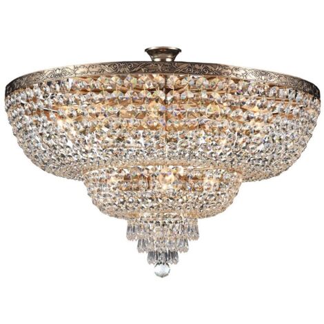 Palace Soffitto semi-incasso in oro antico e cristallo, 14 luci, E27