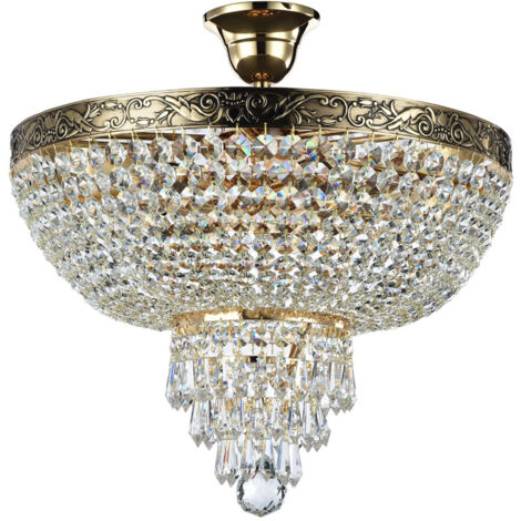 Palace Soffitto semi-incasso oro antico e cristallo, 5 luci, E27