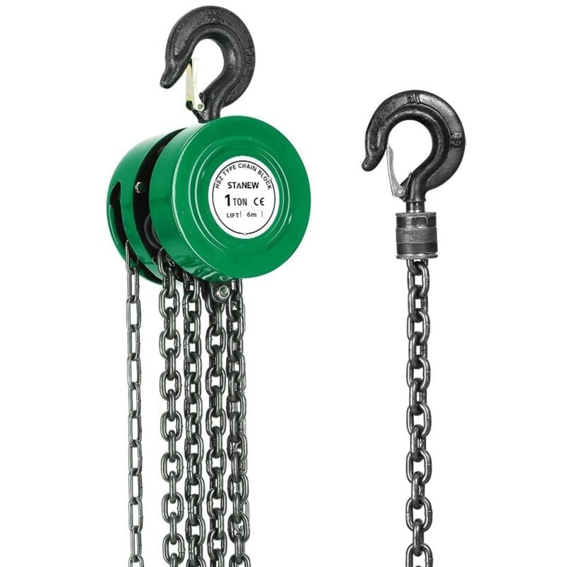 Palan à chaîne manuel avec crochet robuste , Capacité de charge 1 Tonne hauteur de levage 6,0 m, vert,Double-Chaîne de Charge,G80,Crochet de levage