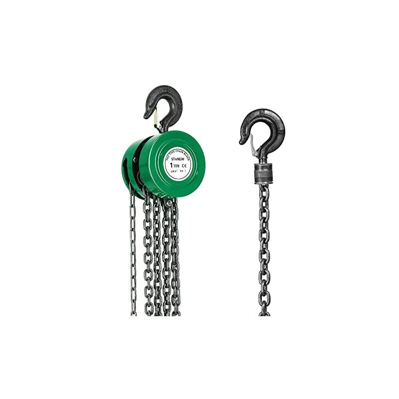 Palan à chaîne manuel avec crochet robuste STANEW, hauteur de levage 3M, vert,Double-Chaîne de Charge,Chaîne G80,Crochet de levage avec sécurité (1