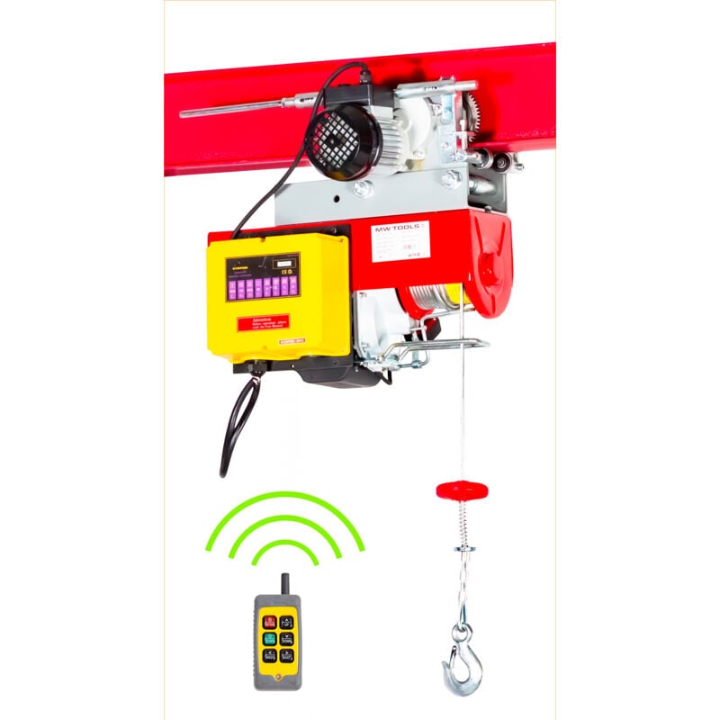 Palan électrique à câble 200/400kg 12/6m 1 kW 230 V avec chariot motorisé télécommande SANS fil MW Tools TH200-R