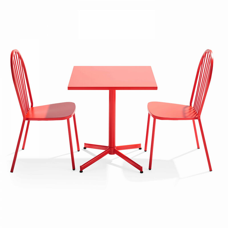 Oviala - Ensemble table carrée de jardin inclinable et 2 chaises bistrot rouge - Palavas - Rouge