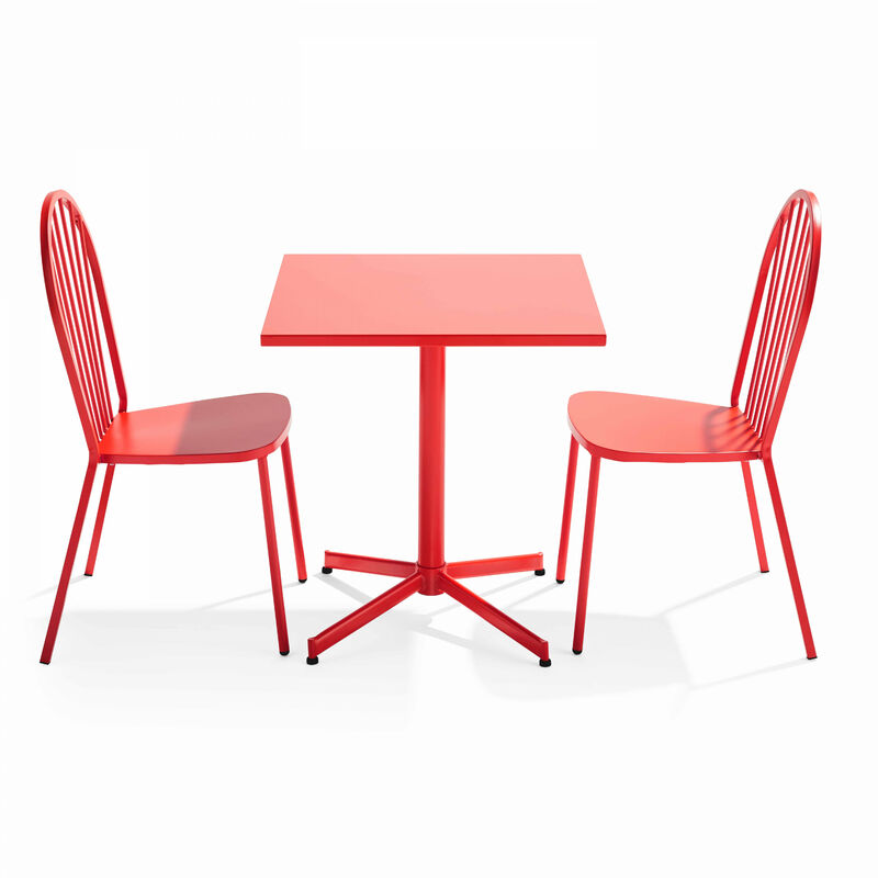 Ensemble table de jardin inclinable et 2 chaises bistrot rouge - Palavas