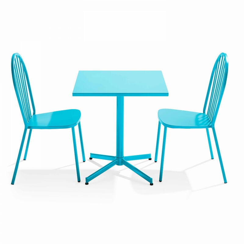 Oviala - Ensemble table carrée de jardin inclinable et 2 chaises bistrot bleu - Palavas - Bleu