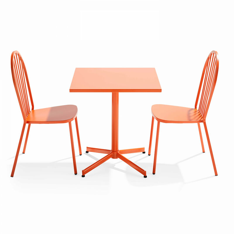 ensemble table carrée de jardin inclinable et 2 chaises bistrot orange - palavas - orange