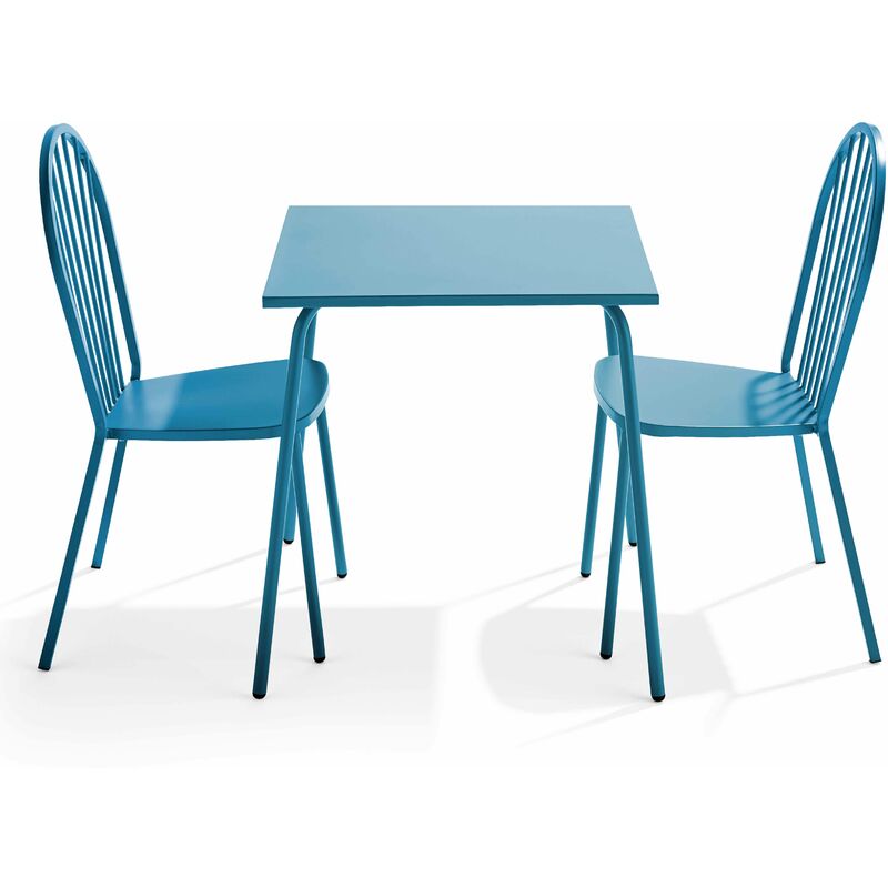 Oviala - Ensemble table de jardin bistrot et 2 chaises en acier bleu pacific - Palavas