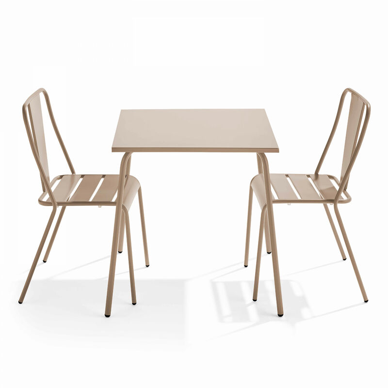 Oviala - Ensemble table de jardin carrée et 2 chaises bistrot taupe - Palavas