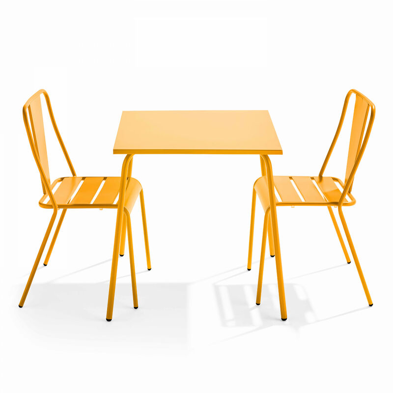 Ensemble table de jardin carrée et 2 chaises bistrot jaune - Palavas