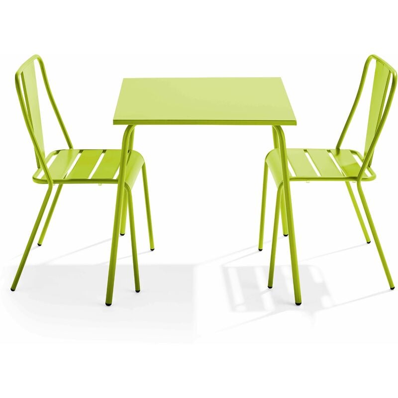 Oviala - Ensemble table de jardin carrée et 2 chaises bistrot vert - Palavas - Vert