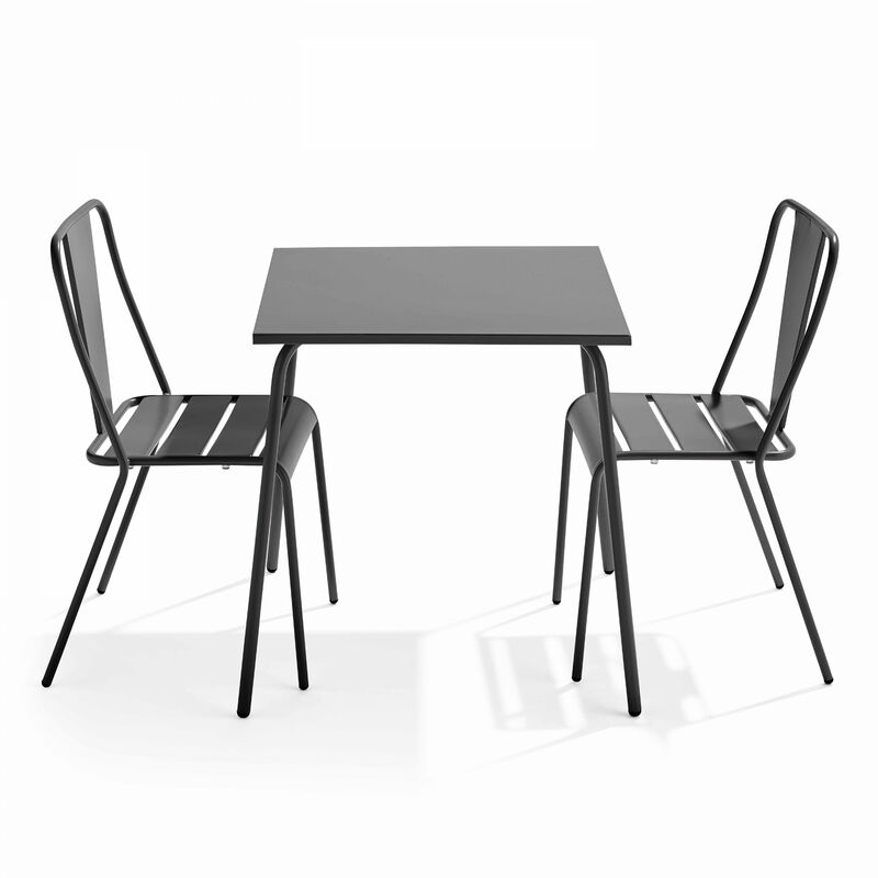 Oviala - Ensemble table de jardin carrée et 2 chaises bistrot gris - Palavas