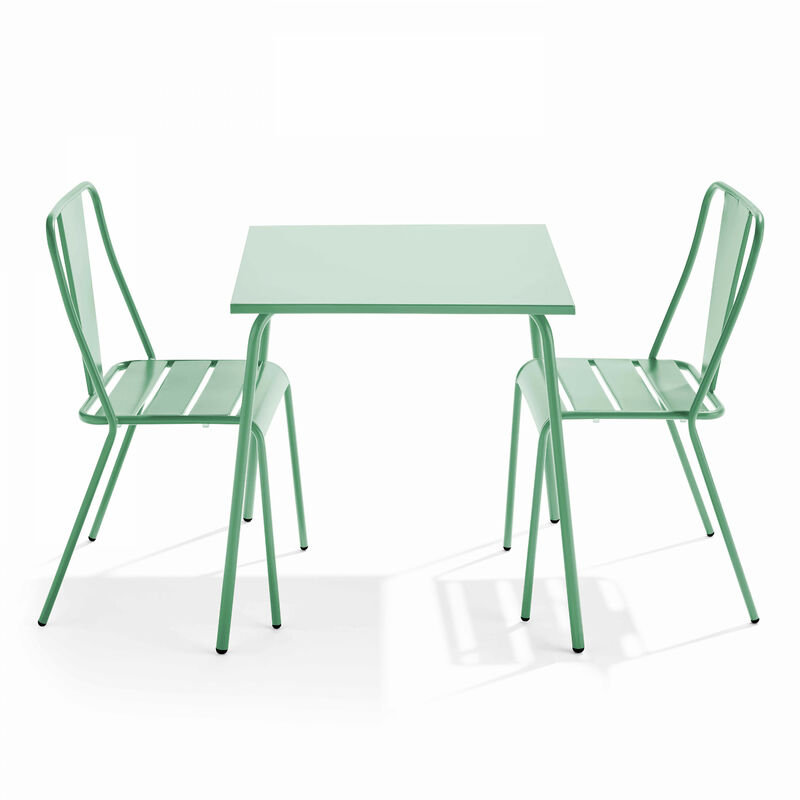 Ensemble table de jardin carrée et 2 chaises bistrot vert sauge - Palavas