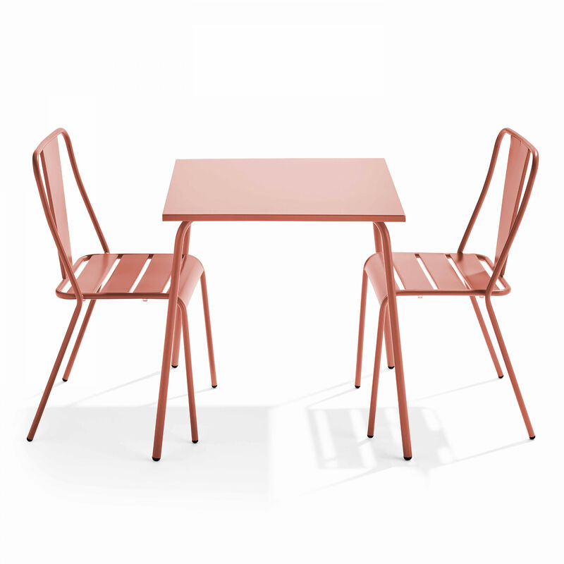 Ensemble table de jardin carrée et 2 chaises bistrot argile - Palavas