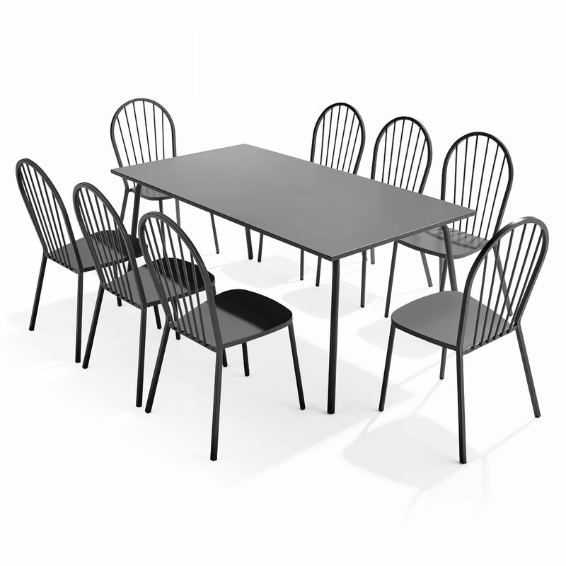 Ensemble table de jardin et 8 chaises bistrot en acier gris - Palavas