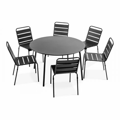 Table de jardin ronde Ø120 x 72 cm et 6 chaises en métal