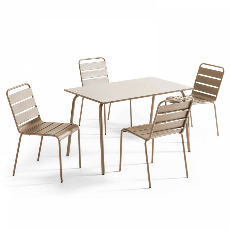 Oviala - Ensemble table de jardin en métal et 4 chaises taupe - Palavas