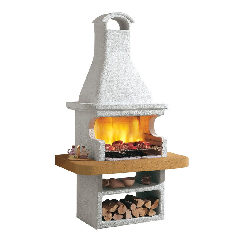 Portorose Premium Wood Fired Masonry Bbq Grill - Concrete/Stainless Steel - L92 x W118 x H246 cm - White/Beige