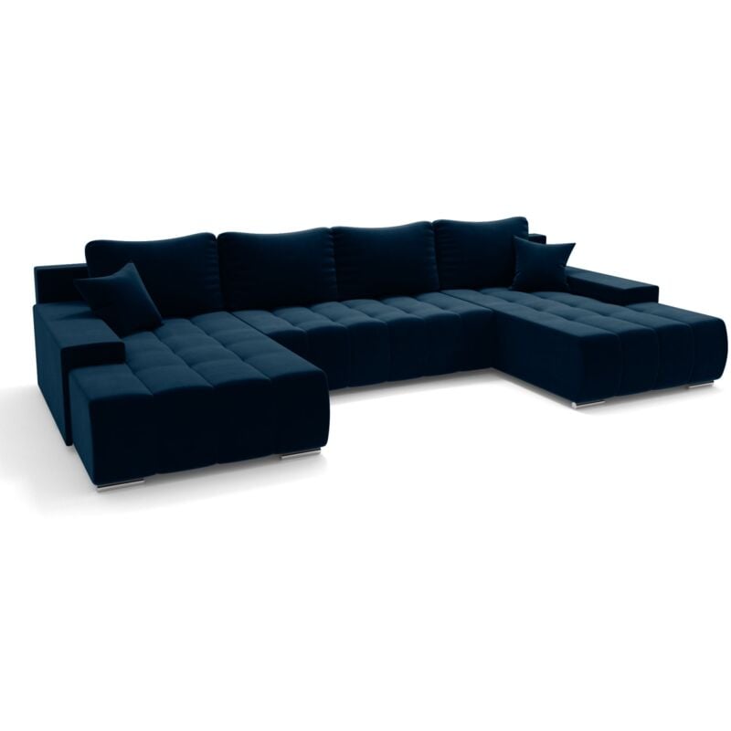 Canapé d'angle Bleu Velours Moderne Confort Promotion