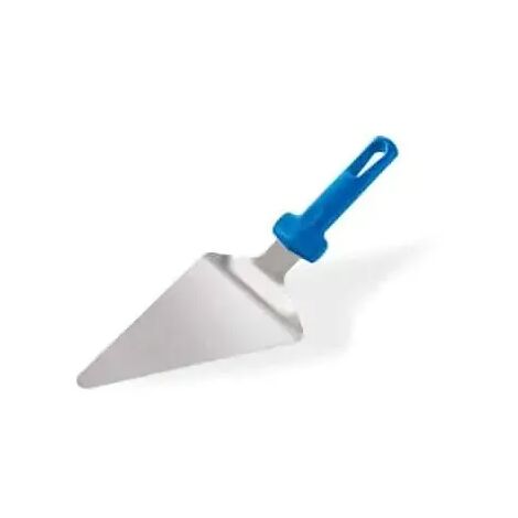 Paletta triangolare Clementi Forni in acciaio inox per pizza con manico blu