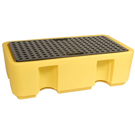 palette / plateau de rétention pour stockage fût de 250l, caillebotis amovible, manipulable par chariot élévateur, 100% pe, 100%