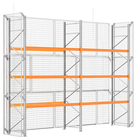 Palettenregale 3 Ebenen gesichert - Höhe 4500mm - Länge 2700mm - RAYPALSE/3N/4527