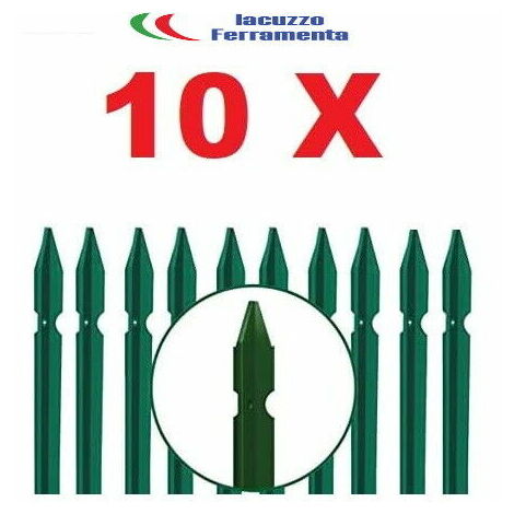 Pali Recinzione 200 Cm Paletti Recinzione MARRA EDILE 10pz - Ferro A T 30x30x3mm, Plastificati Verde, H150cm, Made In Italy Paletti Recinzione 200 Cm