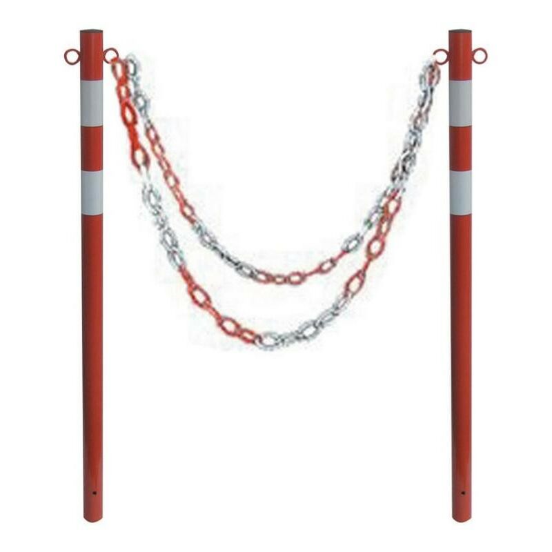 Image of Paletto acciaio h.cm.120 per catena segnaletica bianca rossa colonna - Salone