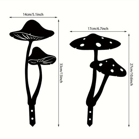 Paletto decorativo da giardino in metallo a forma di fungo, statua a forma di sagoma di fungo cavo, set di 2 sagome di famiglia di funghi per vialetto, terreno, giardino, prato, esterno