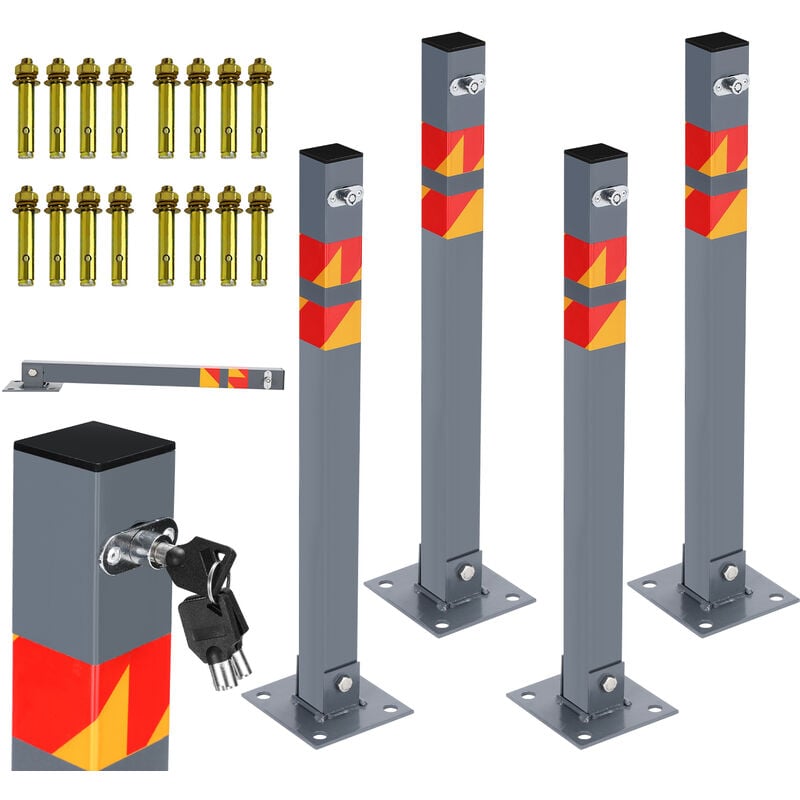 Image of Hengda - Barriera per parcheggio 4 Set Barriera per parcheggio Palo di confine con 12 chiavi Barriera per parcheggio Palo di confine Barriera per