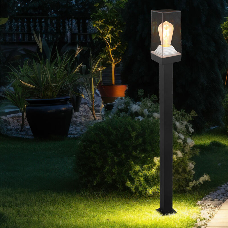 Image of Paletto luminoso E27 lampioni outdoor nero Luci da esterno luce da giardino, alluminio pressofuso plastica trasparente, 1x E27, LxPxH 10x10x100 cm