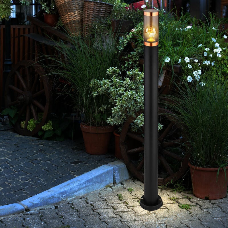 Image of Paletto luminoso segnapasso esterno lampade da giardino nero IP44, lampada da terra patio balcone, acciaio inox fumè rame, 1x attacco E27, DxH