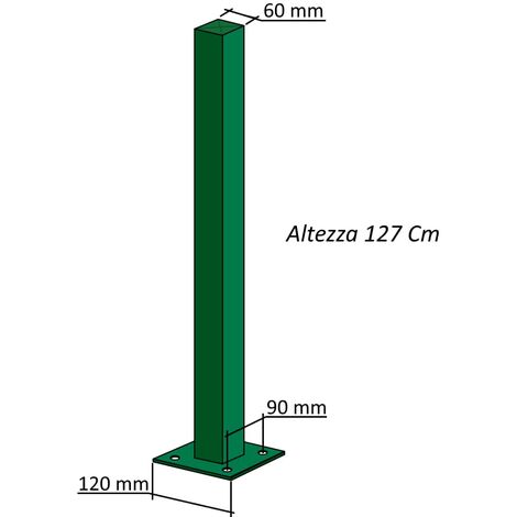 Paletto palo quadro quadrato plastificato 60x60 H. 207 cm per recinzione modulare staffa
