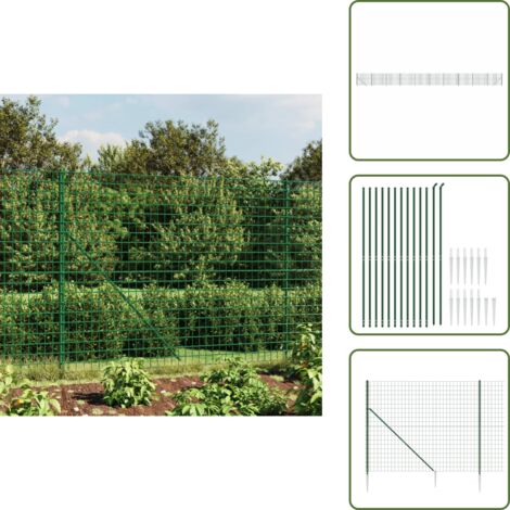 Pali d'acciaio - vidaXL Recinzione Metallica con Picchetti Ancoraggio Verde 1,4x25 m - Pali con puntone