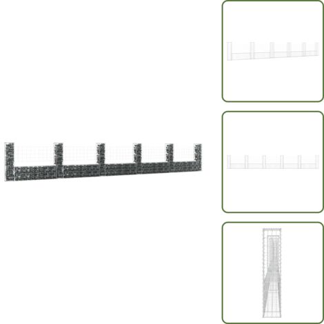 Pali in ferro - vidaXL Cesto Gabbione a U con 6 Pali in Ferro 620x20x100 cm - Muro esterno