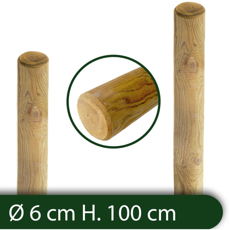 Pali In Legno Ø Cm 6 Altezza Cm 100 H Tondi Senza Punta Trattati Impregnati Per Recinzione Per Staccionata/steccato Palo Tondo