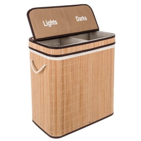 PALI Panier à linge robuste en bambou - 100 L - 2 compartiments - moderne et élégant