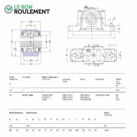 Palier fonte en deux parties SE507-606-SKF