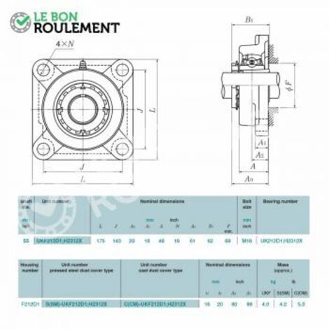 Palier fonte UKF212-D1-NTN