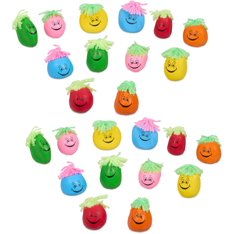 Image of Relaxdays Palline Antistress, con Smiley e Capelli, Set 24 Palle Morbide da 6 cm, Gioco per Bambini e Adulti, Colorati