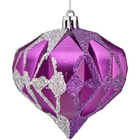 Palla di Natale - Diamante - Argento - Viola - Ø 8 cm - Plastica