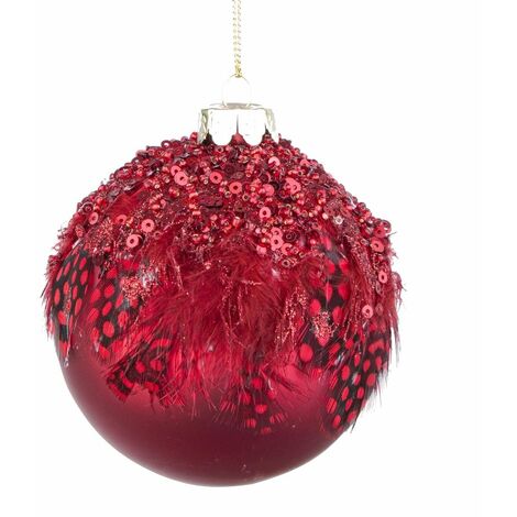 PALLA DI NATALE IN VETRO PLUMOUS ROSSO D80