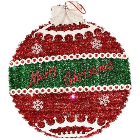 Palla di Natale - Luce LED - 40 x 4 cm - Rosso, Argento, Bianco - Plastica Polipropilene