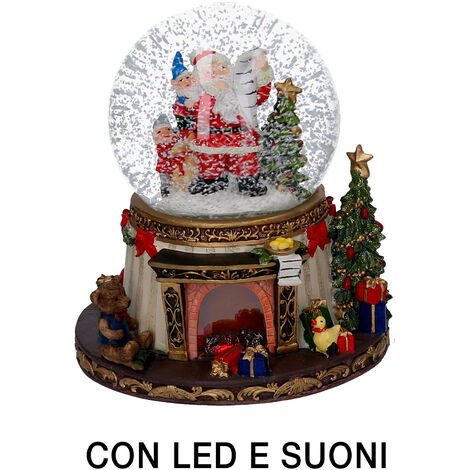 Palla di vetro con Led in Resina babbo natale con musica cm Ø16,5xh20