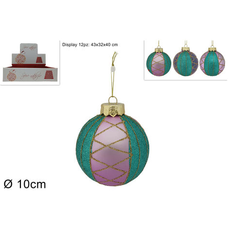 PALLA DIAMETRO 10 CM LILLA DECORI GLITTERATI COLORE TIFFANY 3 VARIANTI ASSORTITE (1 PEZZO, INVIO CASUALE)