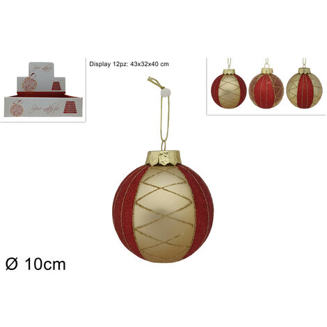 PALLA DIAMETRO 10 CM ORO DECORO GLITTER ROSSO ASSORTITO 3 VARIANTI (1 PEZZO, INVIO CASUALE)