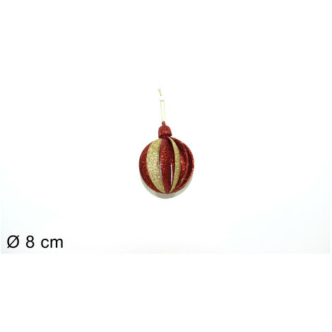 PALLA DIAMETRO 8 CM GLITTERATA ROSSA/ORO